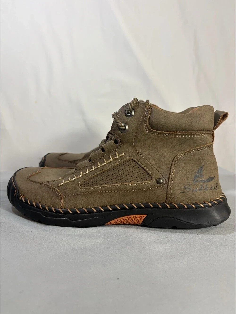 Salkin Mens 9.5 EU 43 Leather Orthopedic Comfort Boots Waterproof Khaki NWOB